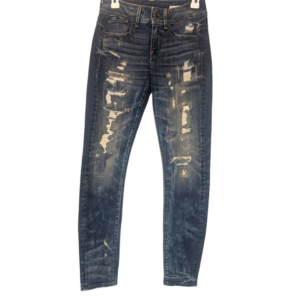 G-Star Raw Lynn Mid Skinny Distressed Jeans Sz 26w/30l